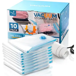 10 Pack XXL Vacuum Bags with Air Pump, Saver Bags,Compression for Comforters and,Duvets,Pillows,Travel(47.2x35 in)