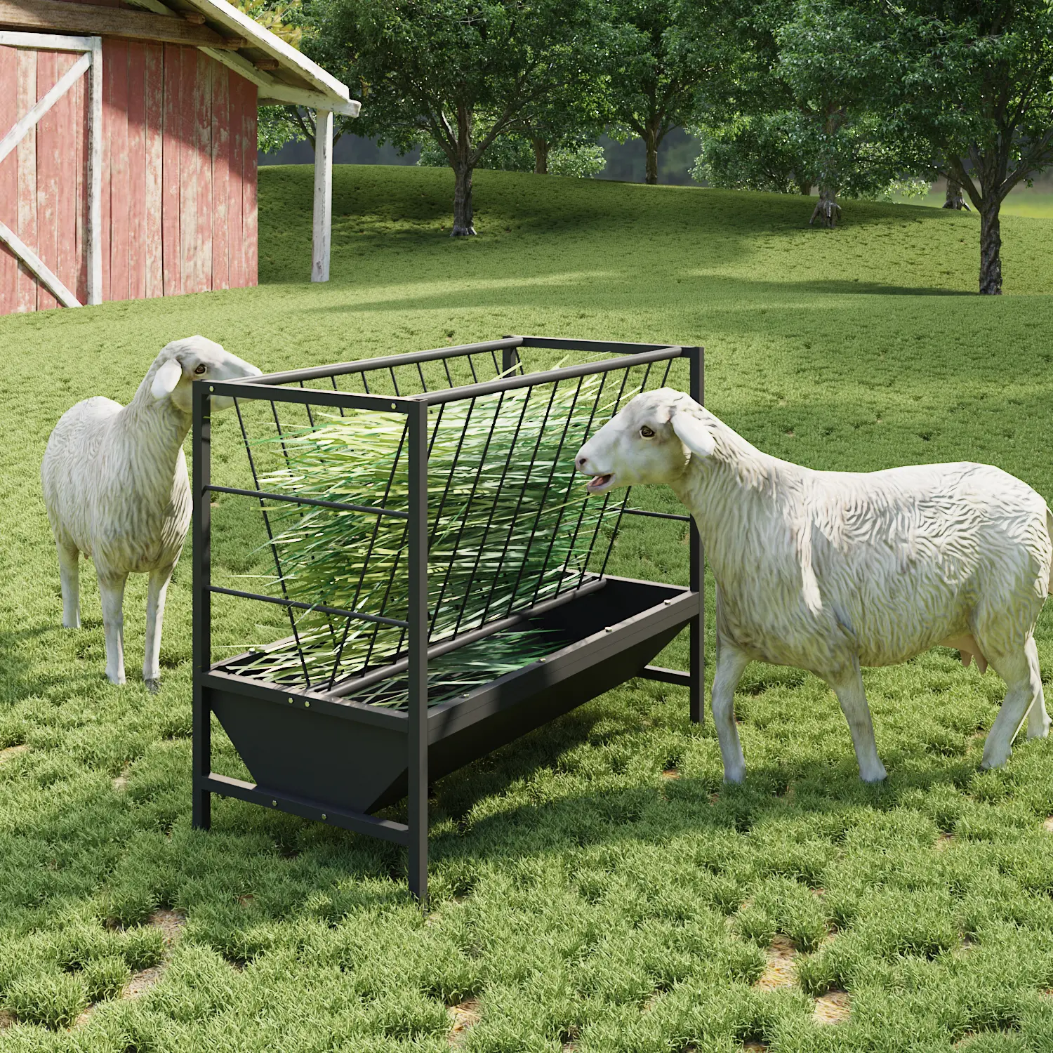 FUFU&GAGA Heavy-Duty Livestock Hay Feeder, 2-in-1 Metal Feed Trough for Goats, Sheep, Horses & Cattle