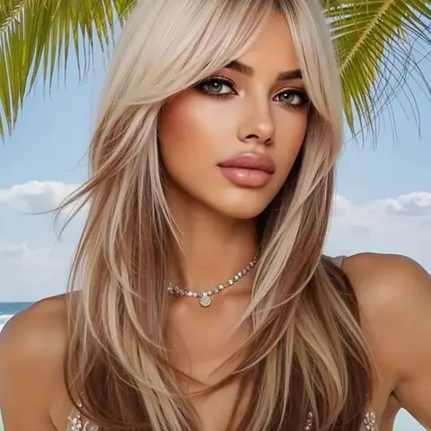 Long Straight Synthetic Wig, Chocolate Ombre Color with Long Bangs, Natural-Looking Elegant Women's Wig for Summer, Summer Wigs