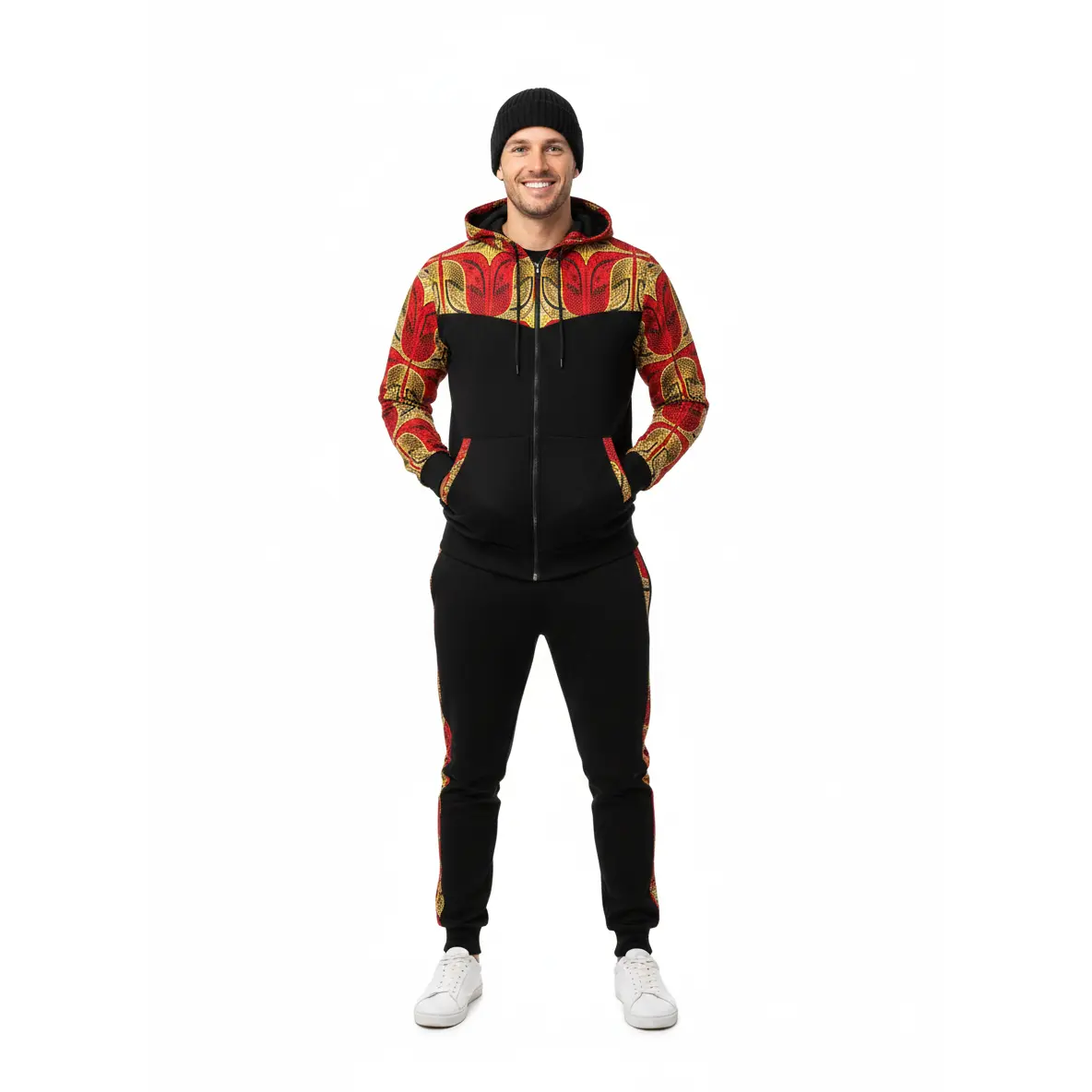 The Red African Print- Black Tracksuit