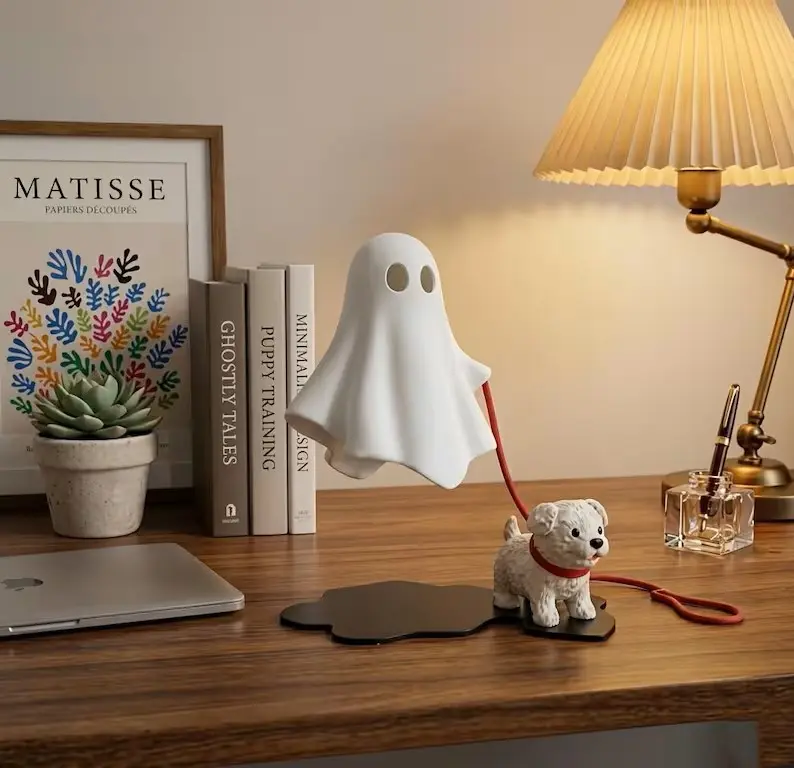 Ghost Dog Plastic Figurine - Whimsical Halloween Desk , Outdoor  Sculpture Statue garden decor supply funny decoration