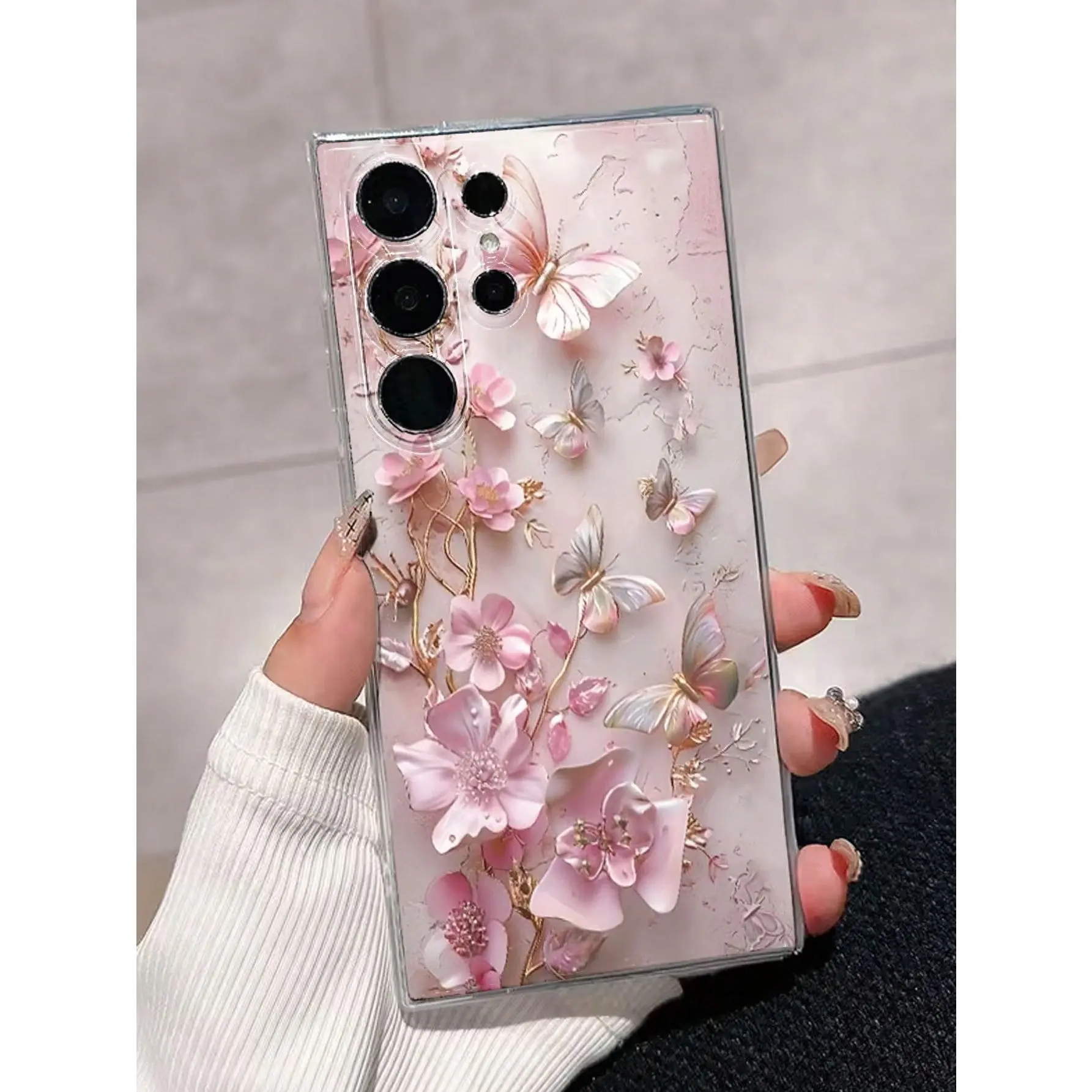 1pc Thick Butterfly Painted Shockproof Transparent Phone Case, Compatible With Samsung Galaxy S26/S26 PLUS/S26 Ultra, S25/S25 PLUS/S25 Ultra, A17, A07, A16, A36, A26, A56, A50, A12, A32, A52, A72, A51, A21S, A13, A14, S24/S24 PLUS/S24 Ultra, S22, A52, A5