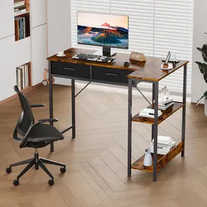 40 Inch Gaming Desk with Power Outlet, l Shaped Computer Gaming Table with 3 Tiers Storage Shelves & 2 Drawers, Escritorio with Headphone Hook, Corner Gamer Desk for Small Spaces