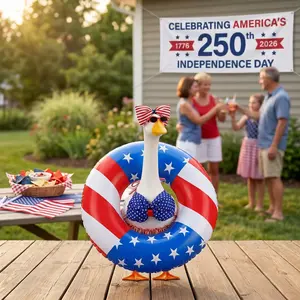 4th of July Patriotic Bikini Porch Goose Outfits with Sunglasses and Swimming Tube for 23" Summer Goose Costume Garden Patio Statue Decor, USA 250th Anniversary Outdoor Decor, Stars