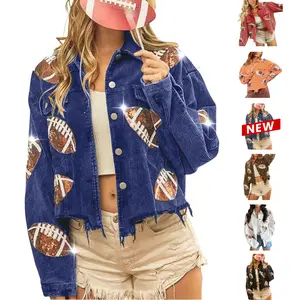 Molitree Women's Short Rugby Sequin Patch Vintage Cut Corduroy Jacket Coat Long Sleeve Casual Crop Outerwear Button Tops Collared Fitted Sparkly Metallic Style