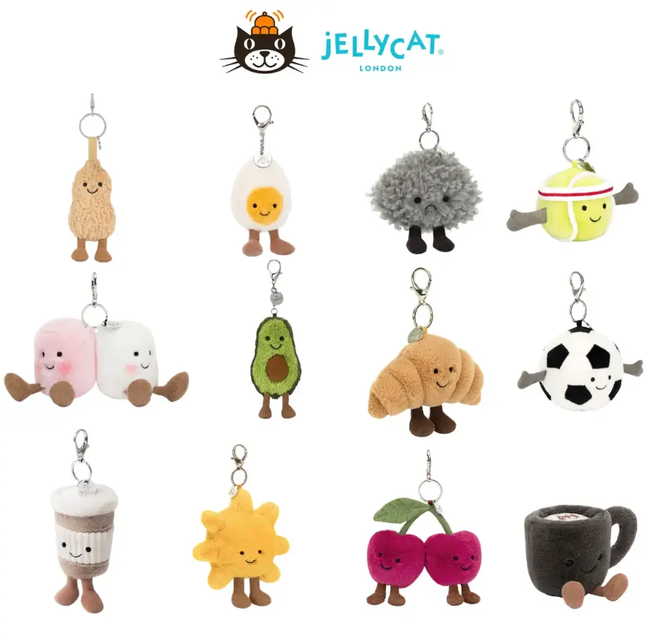 Jellycat Collectible Plush Keychain - Cute Animal or Food Themed Soft Charm - Hanging Pendant Gift for Backpacks, Car Keys