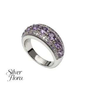 Holy Light · Purple Light Star Dome · Vintage micro-set cubic zirconia wide band S925 silver ring for everyday wear, refined dates, evening dinners/parties, holidays/anniversaries gifts. Vintage royal style / understated luxury elegant style / trendy stac