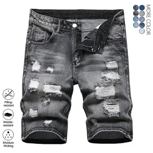 Clean Gent men’s distressed denim shorts with ripped design, classic grunge style, straight-leg comfortable shorts, cotton fabric shorts with pockets, stylish and versatile, durable and machine washable.