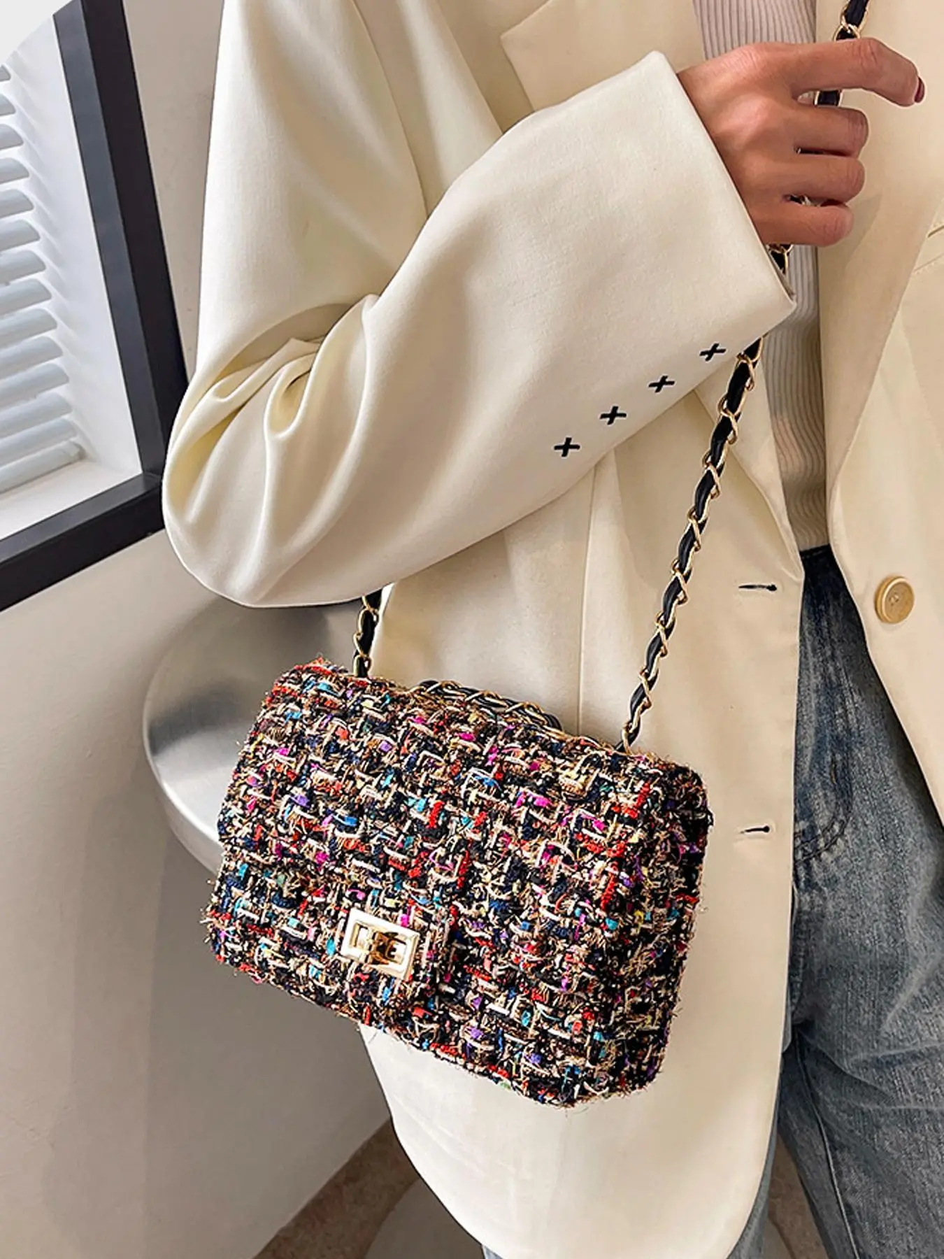 Colorblock Handbag, Fashion Patterned Bag, Lightweight Shoulder Bag for Women, Casual Daily Commuting Bag, Girl Shopping Bag, Casual Crossbody Bag, Fashionable Shoulder Bag