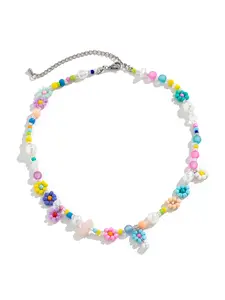 Handmade Colorful Beaded Flower Necklace, Sweet Creative Light Luxury String Necklaces, New Year Valentine's Day Gift, Random Colors