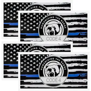 4PCS Thin Blue Line Sticker Code 4, Police Support Sticker American Flag Thin Line Decal, Waterproof Thin Line Flag Stickers Support Law Enforcement for Car Window Laptop, Windshield Sticker, Sticker For Cars