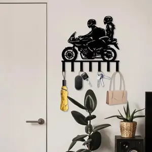 Motorcycle Couple Design Key Holder, Wall Mounted Metal Key Hook, Decorative Organizer for Home & Office Entryway, Shelves