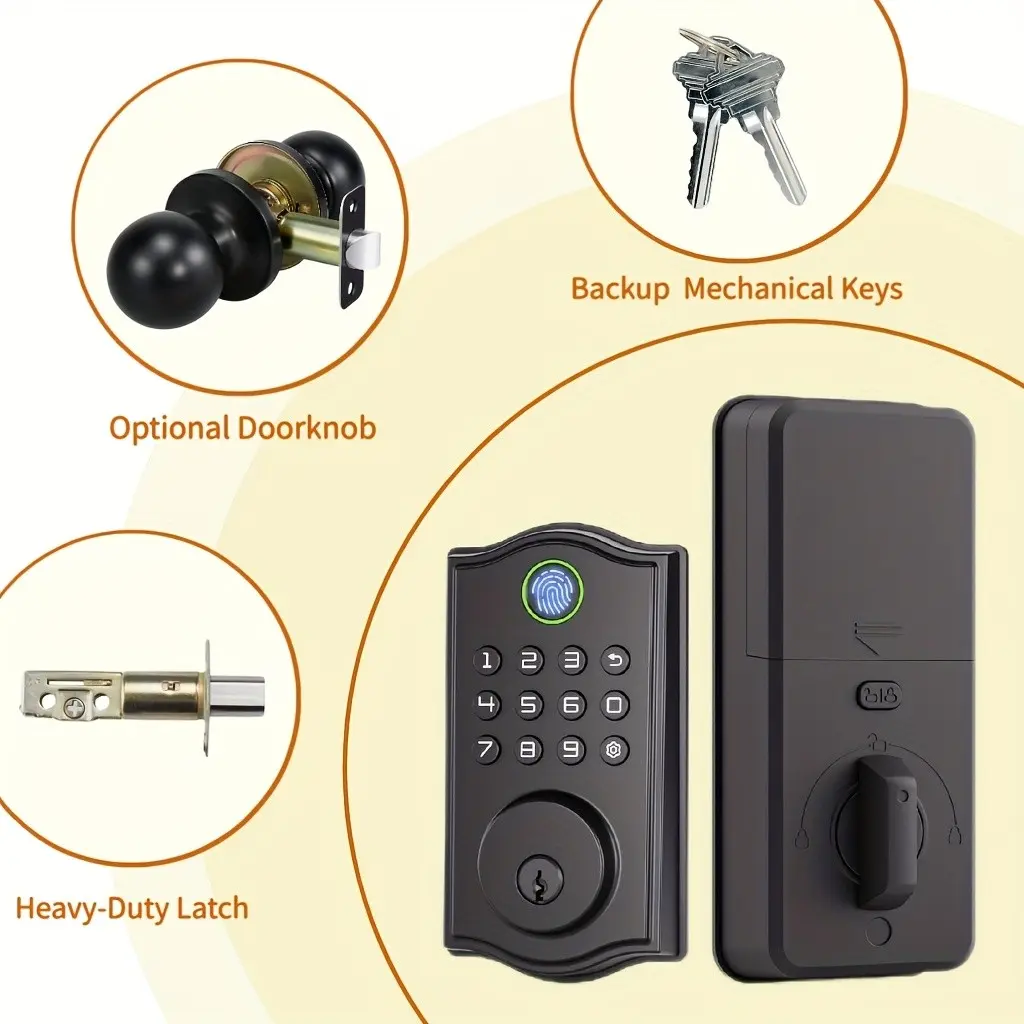Smart Door Lock with Keyless Entry for Front Door | Fingerprint + Family Passcodes + Temporary Guest Codes Unlock | 12-Month Battery, Voice Guidance & Auto-Lock |DIY No-Drill Installation (15 Mins) | Backlit Keypad & Anti-Peeping Security | Ultimate
