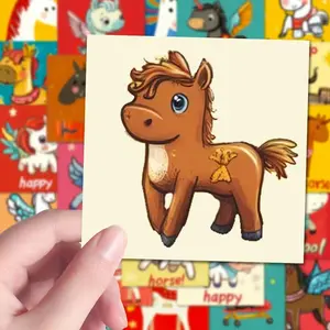 64 Fun Horse Stickers for Backpacks, Pencil Cases, Keychains, Decorative Adhesive Decals, Perfect for Kids' Accessories, Hobby Horse Stickers