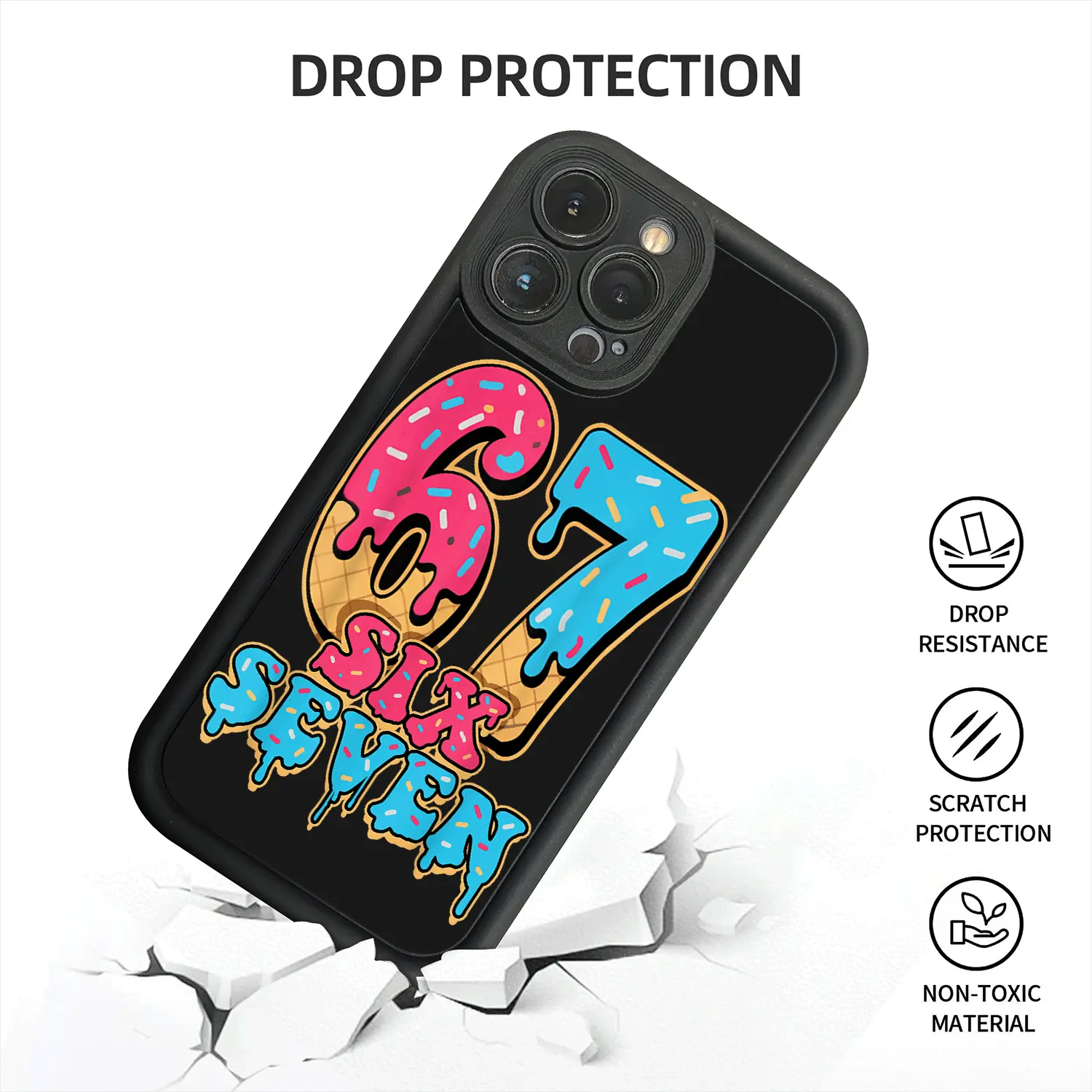 Phone Case - Baseball Drip Player Number 67 or 67th Birthday TPU Phone Case,  Anti-Drop and