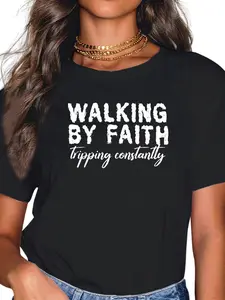 100% Cotton Walking By Faith Tee Tripping Constantly Bible Christian T-Shirt