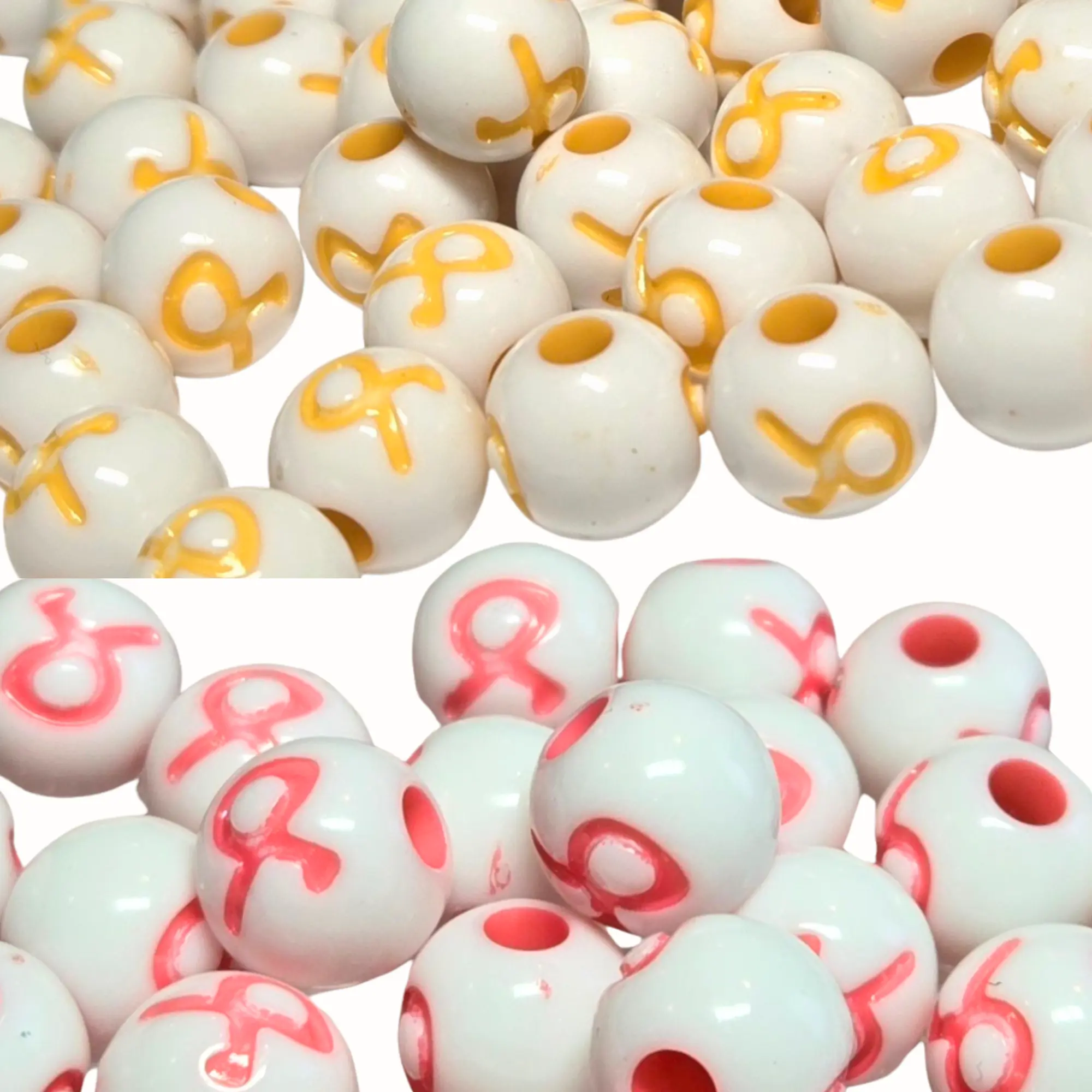 Ribbon Beads, Plastic Round Awareness Child Abuse Support Troops Breast Cancer Beads, DIY Jewelry Supplies, Gift for Beaders, Pack of 100 Pcs