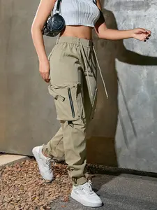 Apperloth Studio Women Multi-pockets Sports Trousers All-seasons Drawstring Cargo Pants