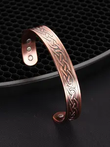Vintage Magnetic Wave Design Cuff Bangle, Ethnic Pattern Design Copper Cuff Bangle, Fashion Jewelry Accessories for Men & Women Gifts, Handmade Copper Bracelets