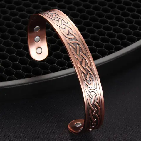 Vintage Magnetic Wave Design Cuff Bangle, Ethnic Pattern Design Copper Wavy Cuff Bangle, Fashion Jewelry Accessories for Men & Women Gifts, Handmade Copper Bracelets, Cuff Bangles Bracelets