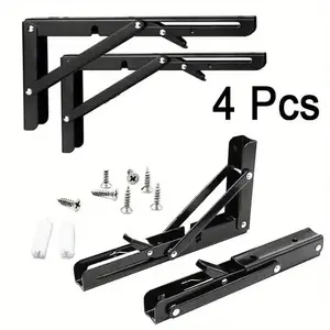Folding Shelf Bracket, Triangular Wall-Mounted Design, Desktop L-Shaped Table Hinge with Screws Included
