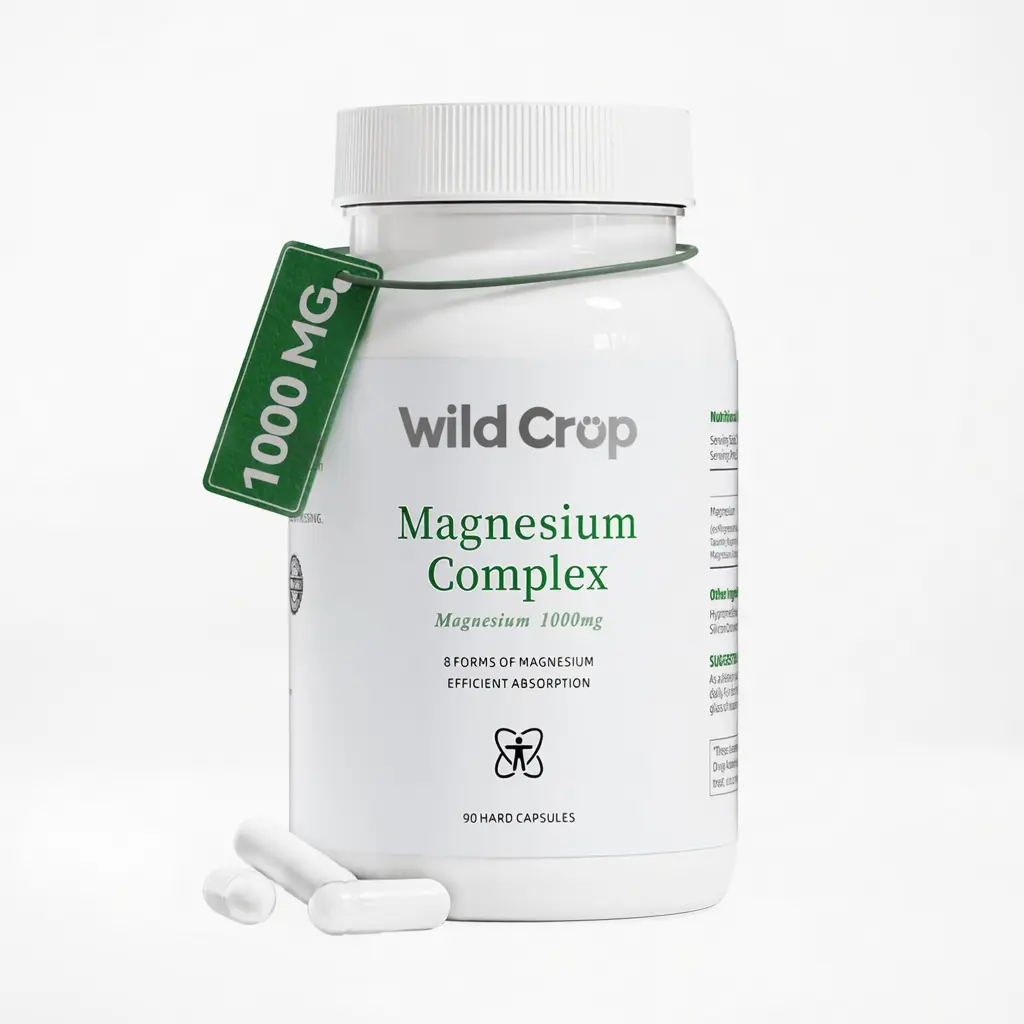 Wild Crop Magnesium Complex 1000mg | 8-in-1 Magnesium Forms | High Absorption | Full Support for Energy, Muscles, Bones & Nerves | 90 Vegetarian Capsules