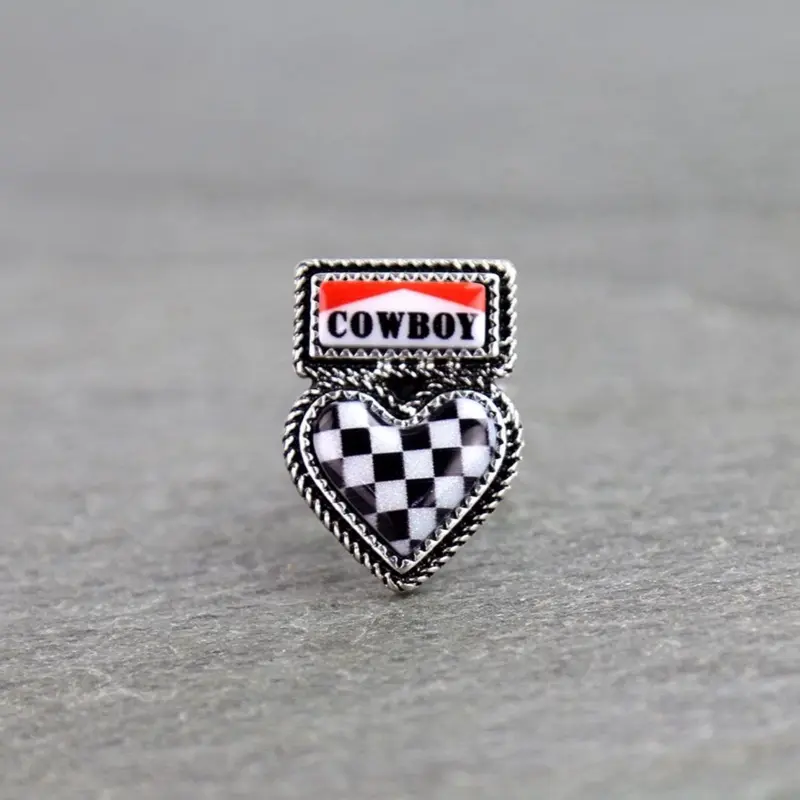 Western Cowboy Heart Checker Cuff Ring