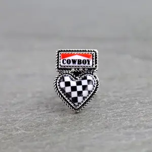 Western Cowboy Heart Checker Cuff Ring