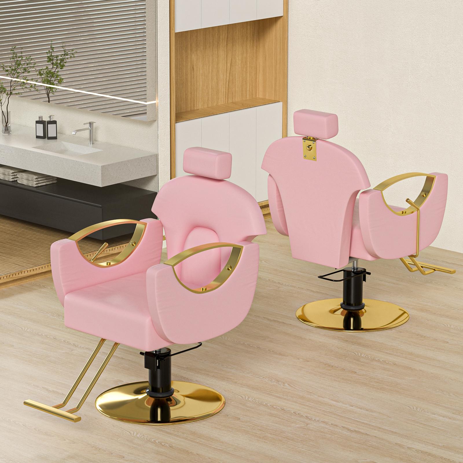Hydraulic Salon Chair with Reclining 360° Swivel Pink Gold Height Adjustable Hair Stylist Chair for Clients Salon Barbershop Home