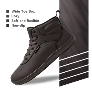 HOBIBEAR Womens Barefoot  Wide Toe Box Warm Ankle Sneakers Girl Bota Autumn comfort gal Athletic Running Boot Springtok Walking Shoes Footwear Leather Brown