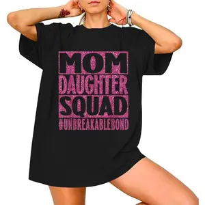 Mom & Daughter Squad Unbreakable Bond T-Shirt - 100%, Casual Round Neck Short Sleeve, Pink Glittery Letter Print, Breathable & Comfortable for Casual Attire, Perfect Mother'S Day Gift