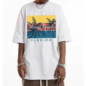 Premium High-End T-Shirt Miami Beach Florida Palm Tree Graphic Tee Unisex Oversized Streetwear Casual Short Sleeve Special Craftsmanship