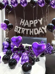 61PCS Purple Birthday Balloon Decorations Set, 16 Inch Happy Birthday Letter Balloons, Love Foil Balloon and Latex Balloon Garland for Party Decor