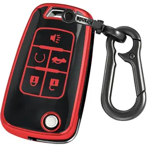 for Chevrolet flip key fob cover case with keychain,Soft TPU key Shell/skin,5-Buttons fit chevy Equinox Impala Malibu Camaro Cruze Sonic Terrain Flip Key Vehicle Accessories(Red)