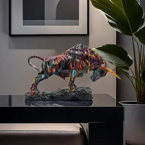 Creative Colorful Bull Design Resin Ornament, Modern Desktop Decoration, Home Decor Supplies for Living Room Bedroom Office