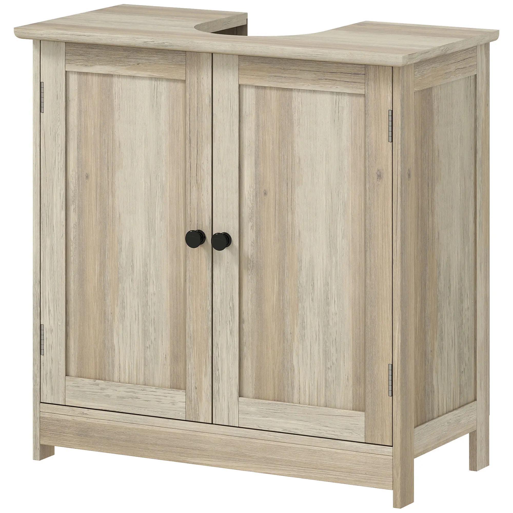 Bathroom Vanity Cabinet, Under Sink Bathroom Cabinet with 2 Doors and Adjustable Shelf, Weathered Gray Oak