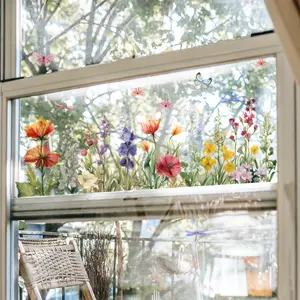 A self-adhesive wall sticker with colorful floral and butterfly patterns for Christmas decoration, Decorative Stickers suitable for bedroom home windows, glass decoration, and wall decoration