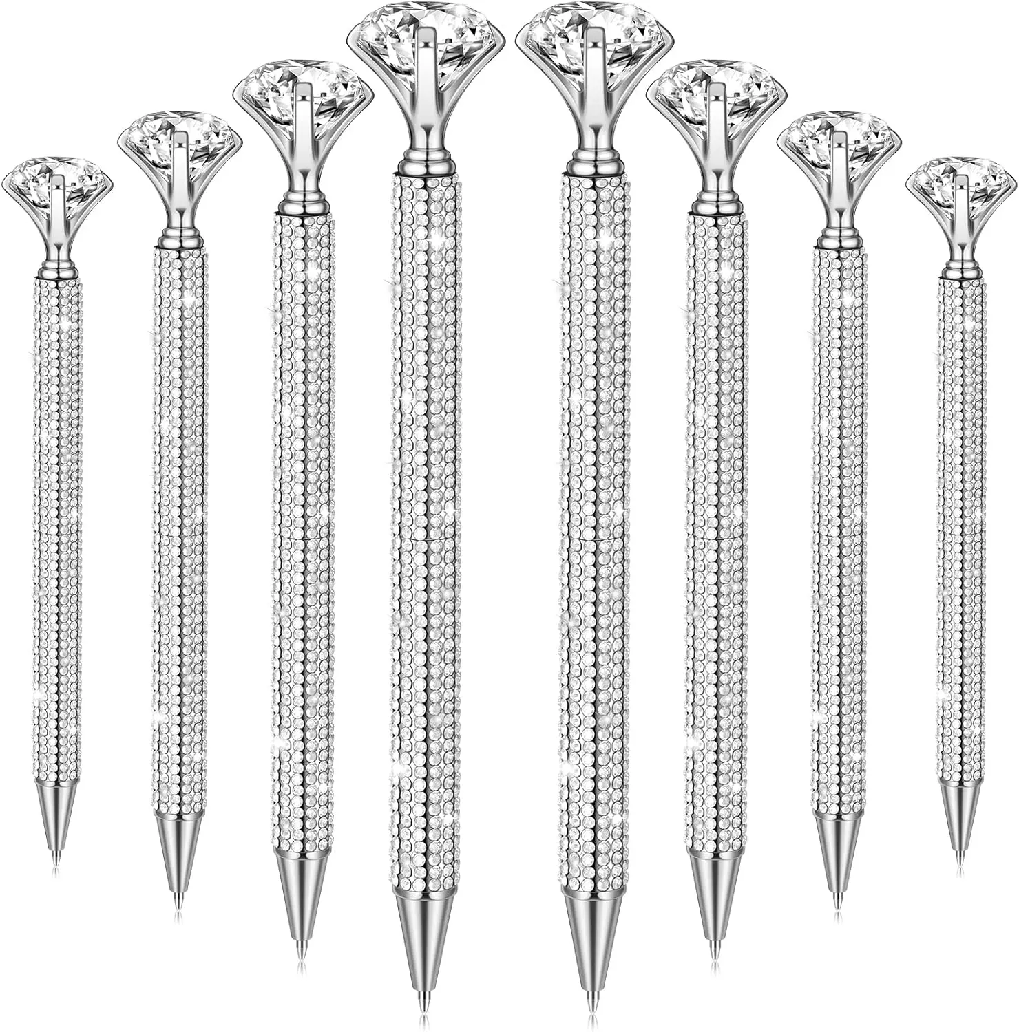 6-Piece Attractive Ballpen Set - Big Diamond, Crystal Bling Rhinestone Metal Glitter, Black Ink, 6.1 x 0.6 Inch, Silver/Rose Gold & Silver Options, Wedding Bridal Shower Favors, Birthday Gifts, Budget-Friendly Home & Party Supplies