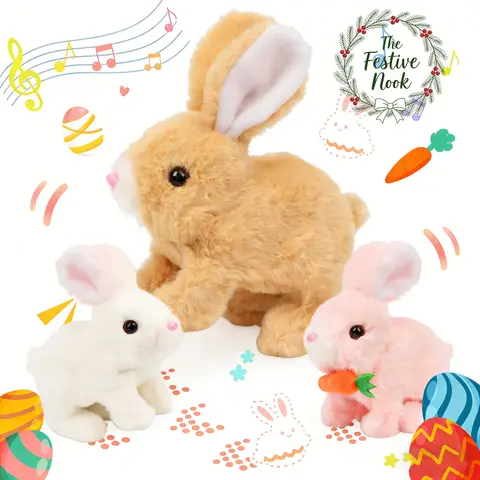7 in Animatronic Stuffed Toys - Polycarbonate & Plastic Build, Soft Collectible Bunny, Moveable Stuffed Animal with Sound Effects, Walking Motion, Wiggle Ears, Unisex Kid Girl Gifts, Adorable Bunny Rabbit Friend for Birthday & Easter
