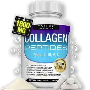 5P-Toplux 5 - Type Collagen Peptides | 1800mg, US- Made| 90 Caps for Radiant Skin, Strong Nails & Joint Health Healthcare Supplement Colagen Edible Fitness Dietary Beauty Natural Vitamin Bathroom Optimum