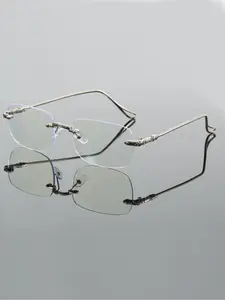 Unisex Metal Frameless Rectangle Glasses, Fashion Business Flat Lenses, Suitable for Computer Gaming TV Smartphone, Blue Light Protection, Fashionable Frames Glasses