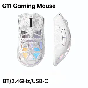 G11 Skeleton Wireless Gaming Mouse PAW3311 RGB Glow Tri-mode Bluetooth Transparent Shell Fast Response Rechargeable FPS Mouse Tiktokshop Lightweight, Gaming with Side Button, Hollowed-out design, White/ Black for Laptop