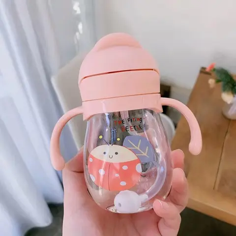 Portable Baby Water Bottle, 1pc Cute Cartoon Design Toddler Straw Cup with Handle, Cute Sippy Cup Bubble Wale, Training Drinking Cup for Kids, Toddler Sippy Cups, Drinkware for Home Office School