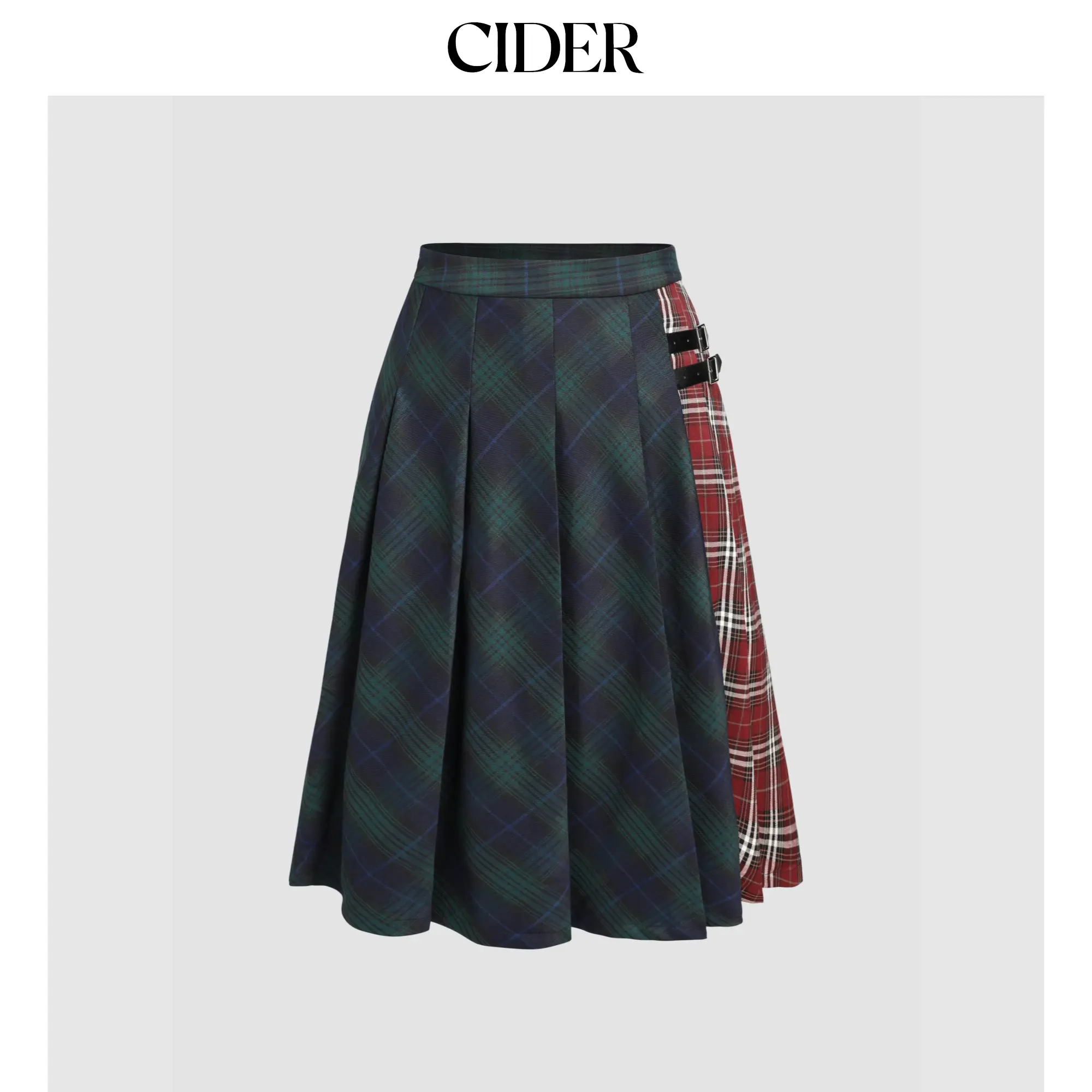 Cider [size 0-26] Mid Waist Patched Check Buckle Maxi Skirt Curve & Plus