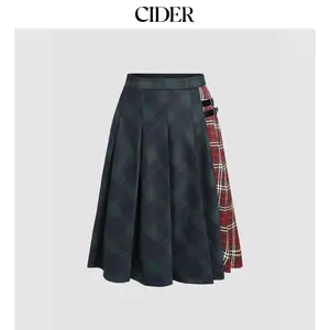 Cider [size 0-26] Mid Waist Patched Check Buckle Maxi Skirt Curve & Plus