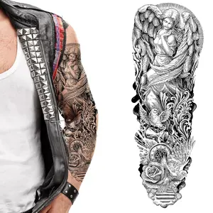 2 x Temporary tattoo full arm angel dove stick on body art transfer halloween adult temp sticker biker rocker punk 80's angel dove heaven tribal gothic