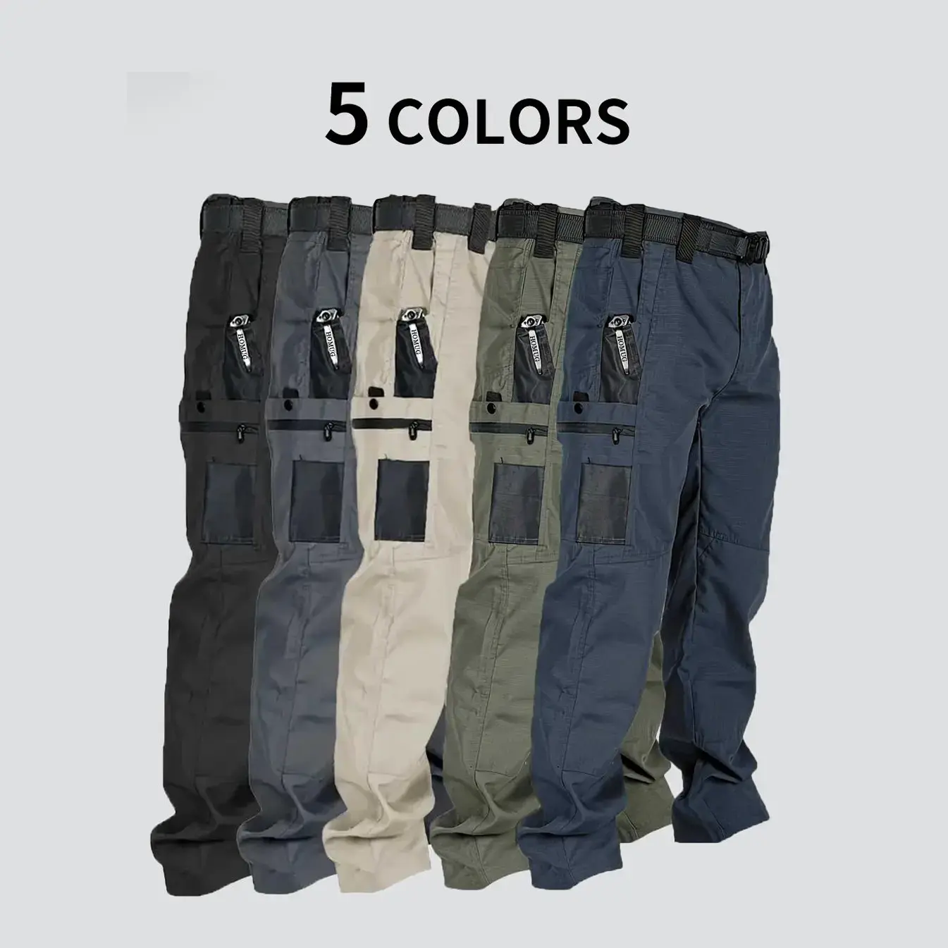 Men's Solid Color Classical Style Cargo Tactical Pants - 230g/m² New Fabric, Multiple Pockets, Zipper Closures, Durable, Casual Fit Adjustable, Adjustable Casual Bottoms, All Purpose, Spring-Autumn Outdoor Hiking Trousers, Multi-Color Options