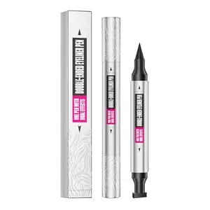 2-in-1 winged eyeliner stamp and liquid liner pen, black, waterproof, smudge-proof, long-lasting, dual-ended wing stamp and precision liner