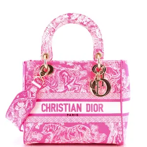 Pre-owned Dior Canvas Plain Top Handle Bags Christian Lady D Lite Bag Embroidered Canvas Medium by Rebag