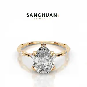 Luxury S925 Sterling Silver 2CT D Color Moissanite Pear Shaped Ring for Women | Certified Wedding Engagement Ring Gift